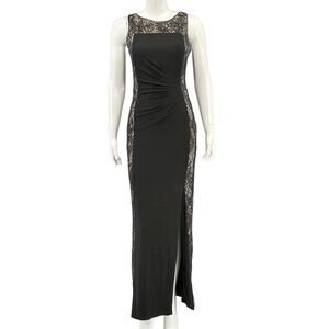 Betsy & Adam Black Lace-Panel Evening Gown - Elegant Long Dress